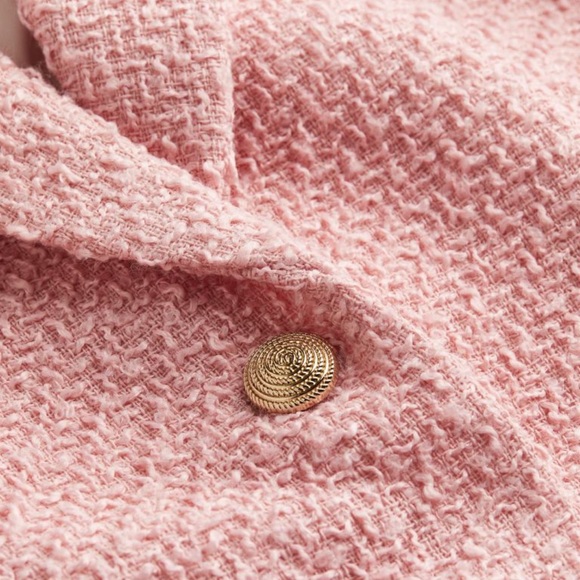 SOLD OUT H&M PINK TWEED BARBIE BLAZER GOLD BUTTONS SIZE XS NWT - Picture 7 of 10
